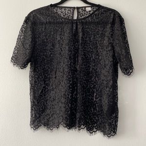 3 for $20 NWOT Divided H&M black lace leopard print top size 10